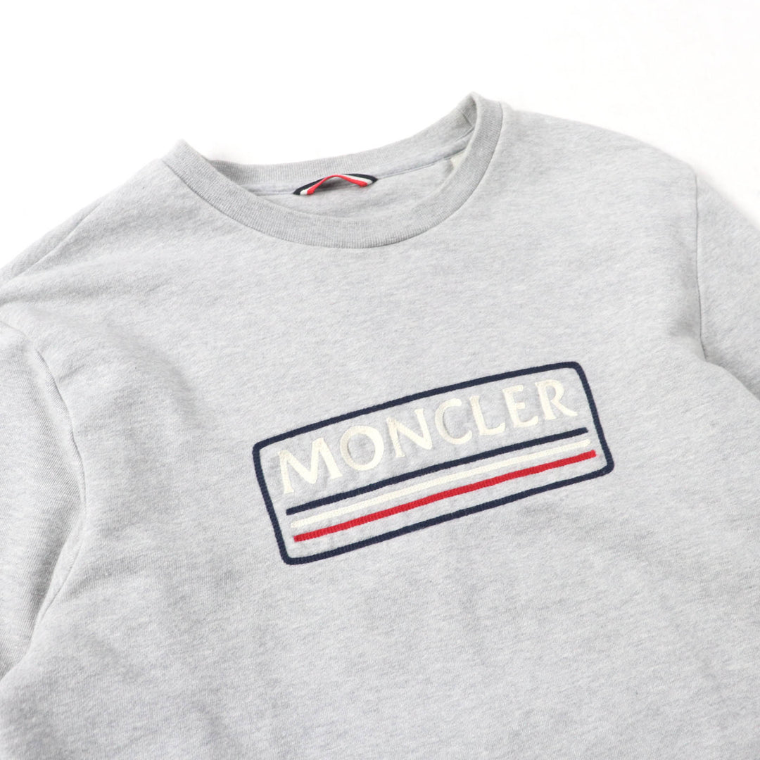 美品★MONCLER モンクレール コットン100% ロゴ刺繍入り クルーネック 長袖 トレーナー スウェット トップス グレー L メンズ