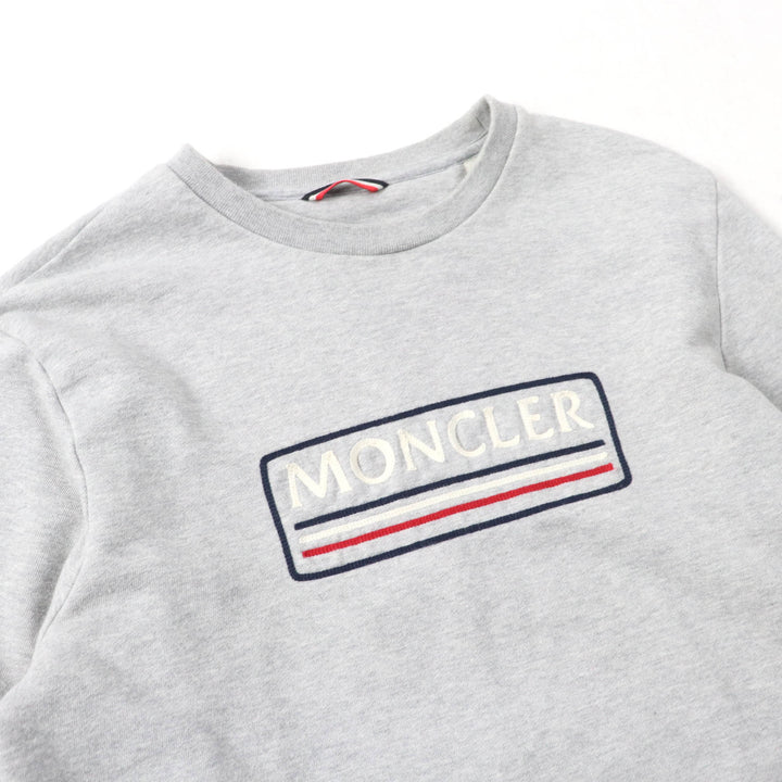美品★MONCLER モンクレール コットン100% ロゴ刺繍入り クルーネック 長袖 トレーナー スウェット トップス グレー L メンズ