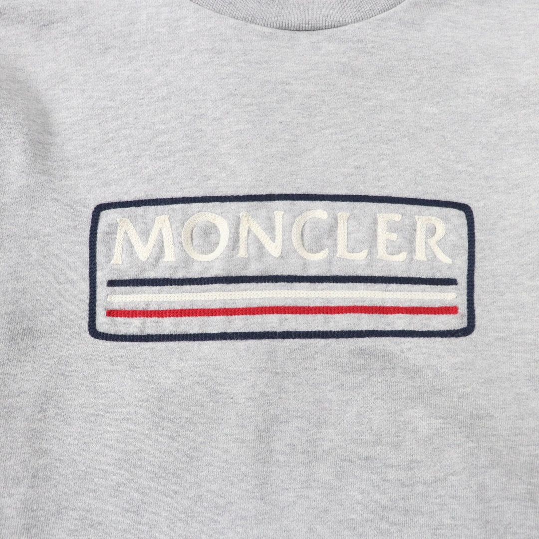 美品★MONCLER モンクレール コットン100% ロゴ刺繍入り クルーネック 長袖 トレーナー スウェット トップス グレー L メンズ