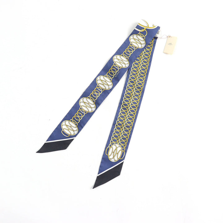 極美品★HERMES エルメス ツイリー Lift Profile リフト プロフィール シルク100％ MARINE/NOIR/GOLD スカーフ 箱付き 仏製 レディース