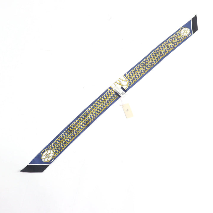 極美品★HERMES エルメス ツイリー Lift Profile リフト プロフィール シルク100％ MARINE/NOIR/GOLD スカーフ 箱付き 仏製 レディース