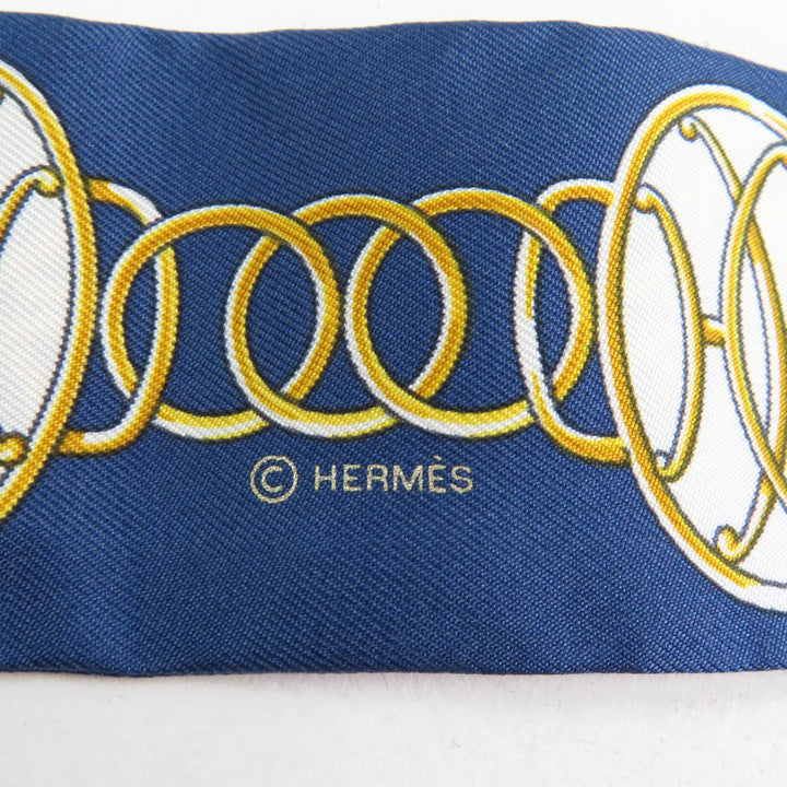 極美品★HERMES エルメス ツイリー Lift Profile リフト プロフィール シルク100％ MARINE/NOIR/GOLD スカーフ 箱付き 仏製 レディース
