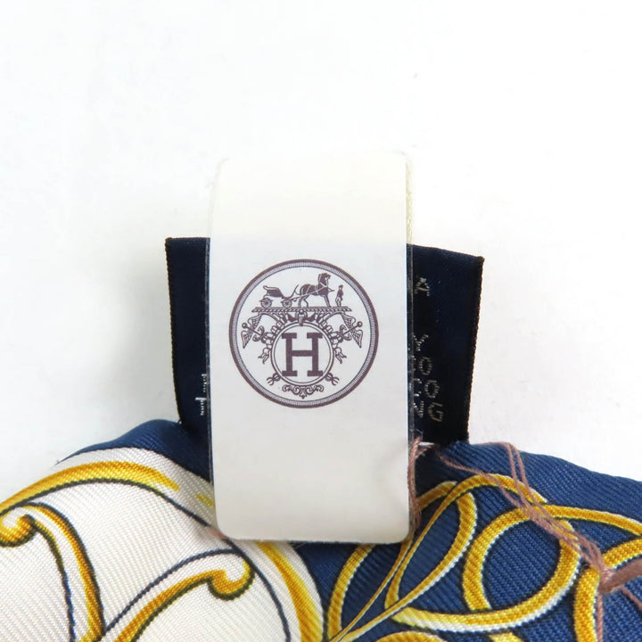 極美品★HERMES エルメス ツイリー Lift Profile リフト プロフィール シルク100％ MARINE/NOIR/GOLD スカーフ 箱付き 仏製 レディース