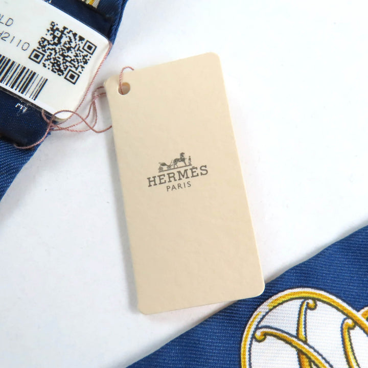極美品★HERMES エルメス ツイリー Lift Profile リフト プロフィール シルク100％ MARINE/NOIR/GOLD スカーフ 箱付き 仏製 レディース