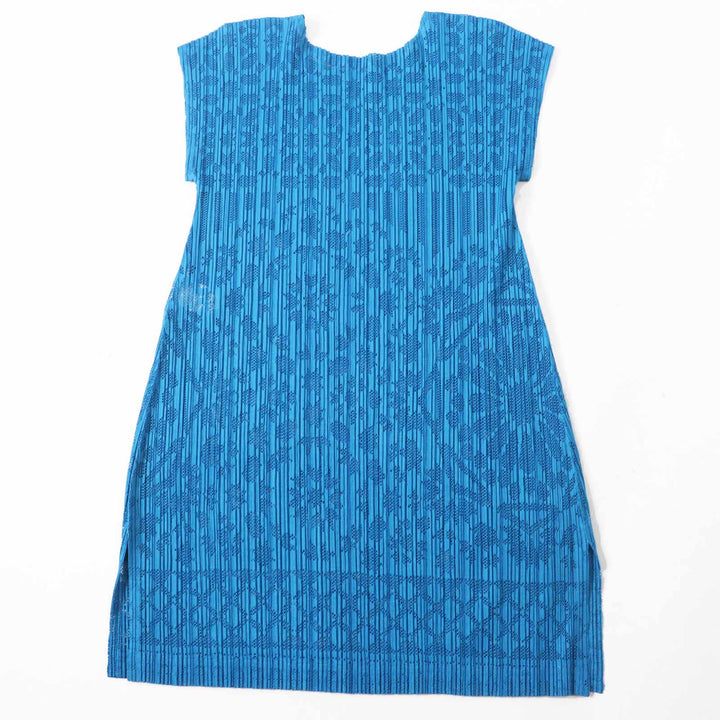 極美品◎PLEATS PLEASE プリーツプリーズ イッセイミヤケ PP51-JT633 カットワーク フレンチスリーブ チュニック ライトブルー 3 日本製