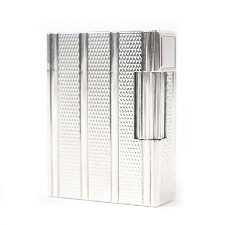 極美品□Dupont デュポン ライン1 ショート ストライプ柄 スクエア ローラー式 喫煙具 ガスライター シルバー フランス製 着火確認済み