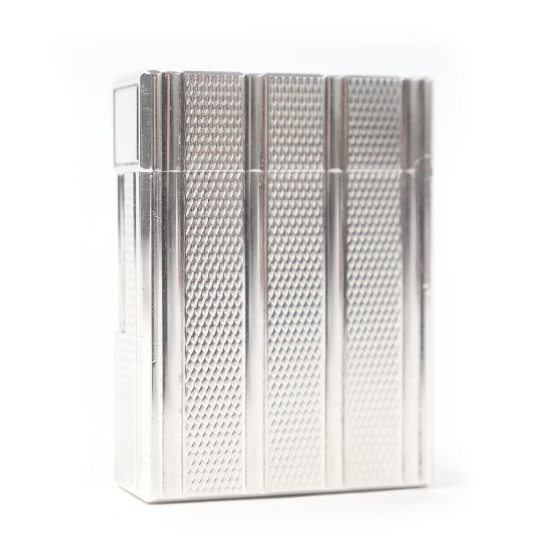 極美品□Dupont デュポン ライン1 ショート ストライプ柄 スクエア ローラー式 喫煙具 ガスライター シルバー フランス製 着火確認済み