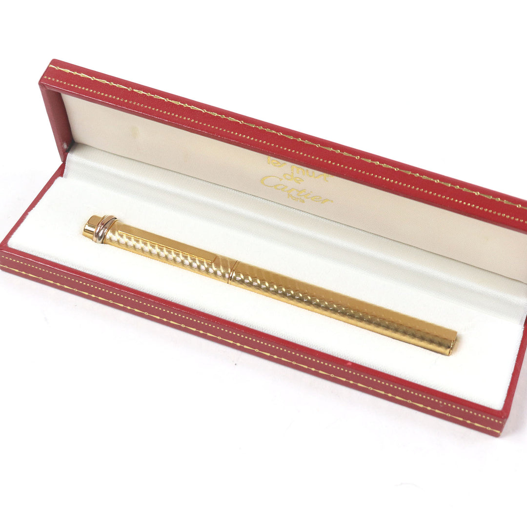 極美品□Cartier カルティエ ヴィンテージ トリニティ ドゥーブルC ウェーブ柄 キャップ式 ボールペン ゴールド ケース付き フランス製