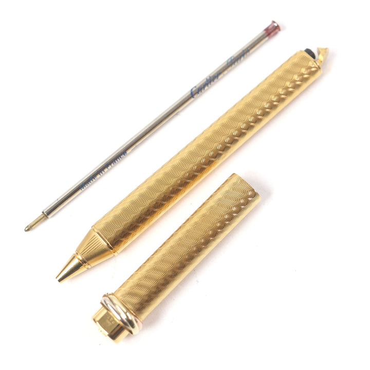 極美品□Cartier カルティエ ヴィンテージ トリニティ ドゥーブルC ウェーブ柄 キャップ式 ボールペン ゴールド ケース付き フランス製