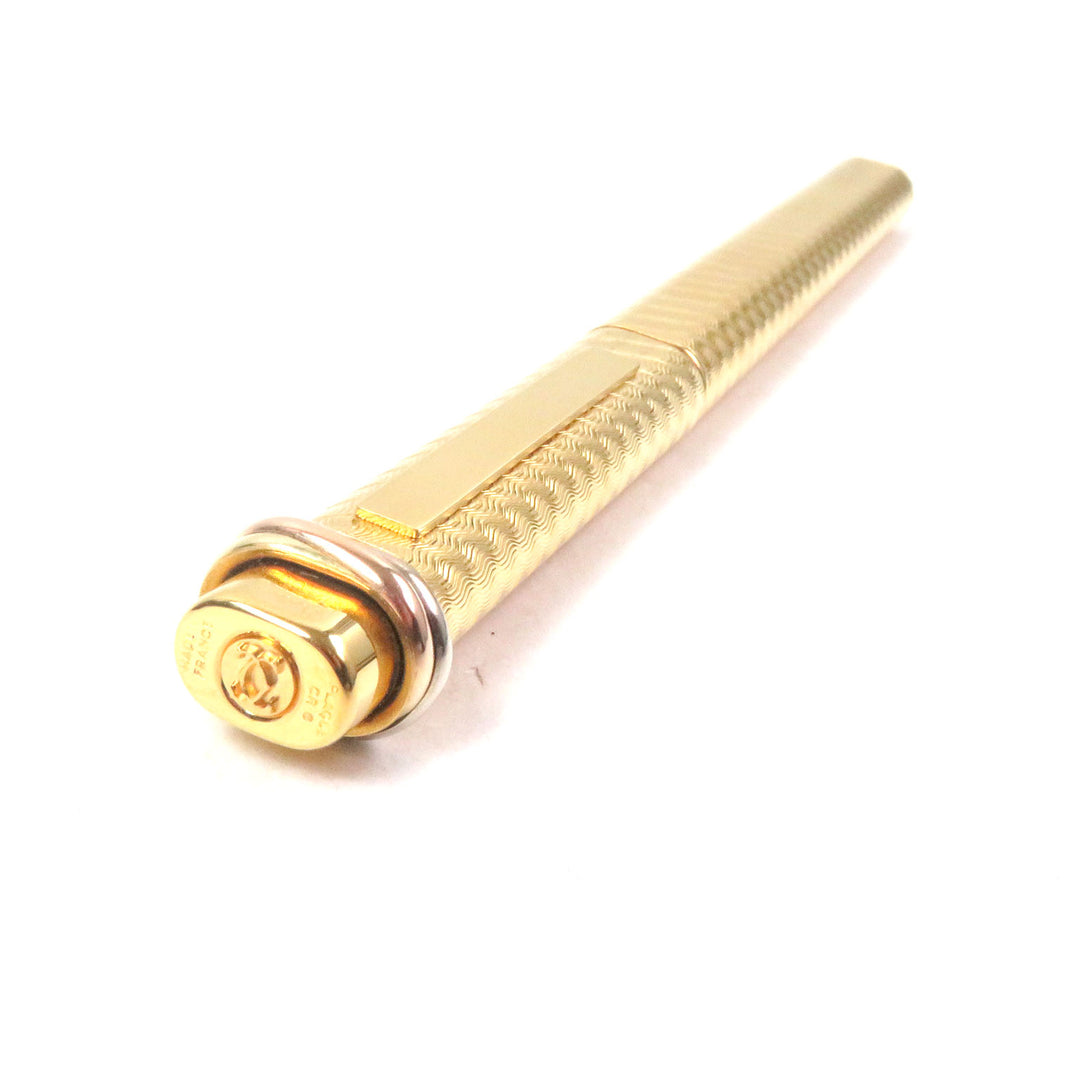 極美品□Cartier カルティエ ヴィンテージ トリニティ ドゥーブルC ウェーブ柄 キャップ式 ボールペン ゴールド ケース付き フランス製