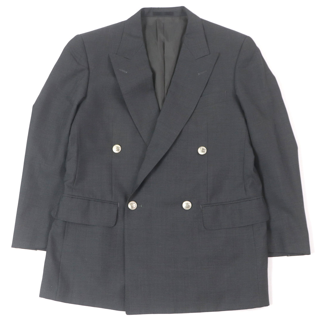 良品□BURBERRY LONDON バーバリーロンドン モヘア混 エンブレムメタルボタン ダブルジャケット グレー 88-76-160/A3 日本製 正規品
