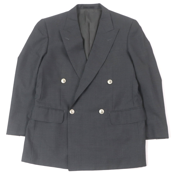 良品□BURBERRY LONDON バーバリーロンドン モヘア混 エンブレムメタルボタン ダブルジャケット グレー 88-76-160/A3 日本製 正規品