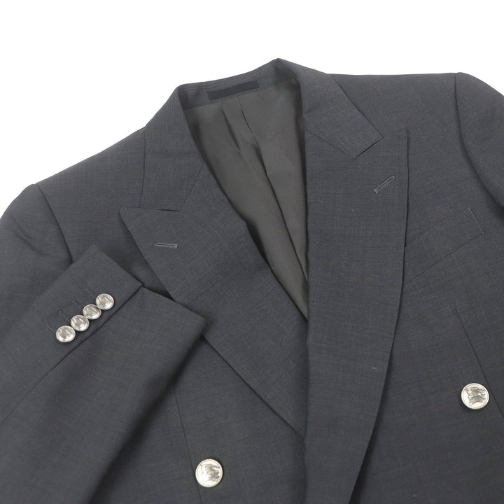良品□BURBERRY LONDON バーバリーロンドン モヘア混 エンブレムメタルボタン ダブルジャケット グレー 88-76-160/A3 日本製 正規品