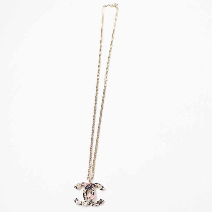 極美品◎CHANEL シャネル B24P ABD325 カメリア 香水 バッグ アイコンデザイン ラージココマーク ネックレス ブラック ゴールド 箱付き