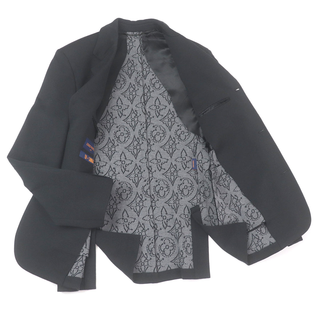 極美品□LOUIS VUITTON×NBA ルイヴィトン×NBA 21AW レザーパッチ シングル ジャージージャケット 黒 44 イタリア製 正規品 定価410300円