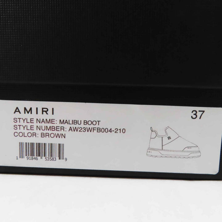 美品◎AMIRI アミリ 2023年製 MALIBU BOOT ロゴ付き Fファー 内側ボア ローカットブーツ ブラウン 24 箱・保存袋付き 正規品 レディース