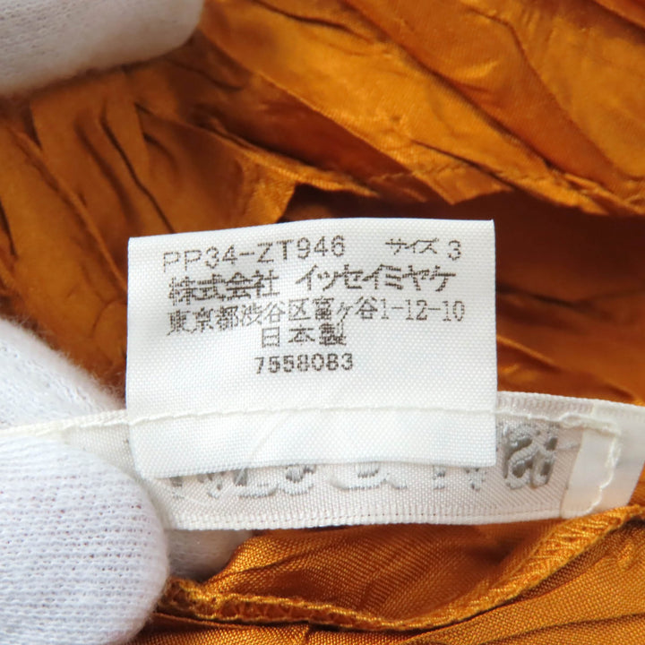 極美品★PLEATS PLEASE プリーツプリーズ イッセイミヤケ PP34-ZT946 ハイネック 長袖 デザイン カットソー マスタード 3 日本製 正規品