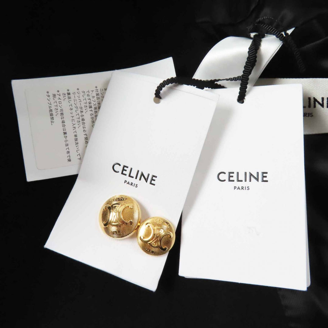 未使用品◎CELINE セリーヌ 2M06A814E ウール トリオンフ金ボタン エッグシェイプ ピーコート ブラック 36 イタリア製 正規品 レディース