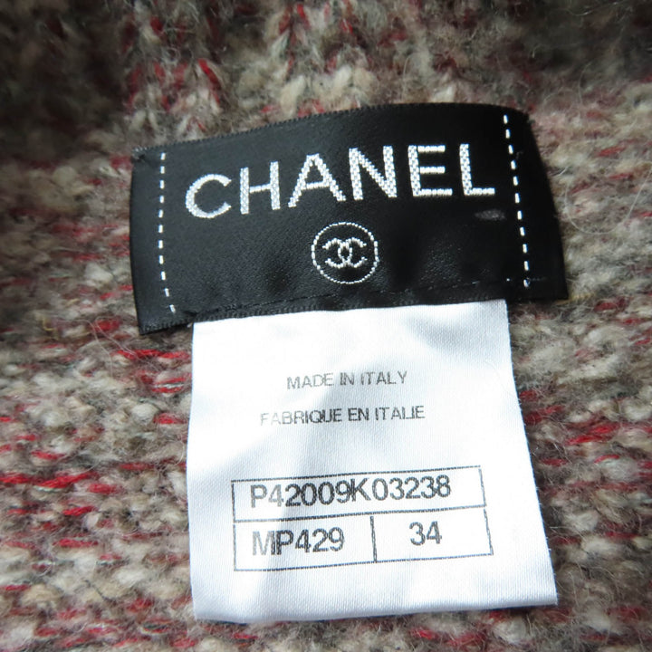 美品☆CHANEL シャネル P420009K03238 カシミヤ アルパカ混 ココマークボタン ミックスニット カーディガン レッド系 34 正規品 伊製