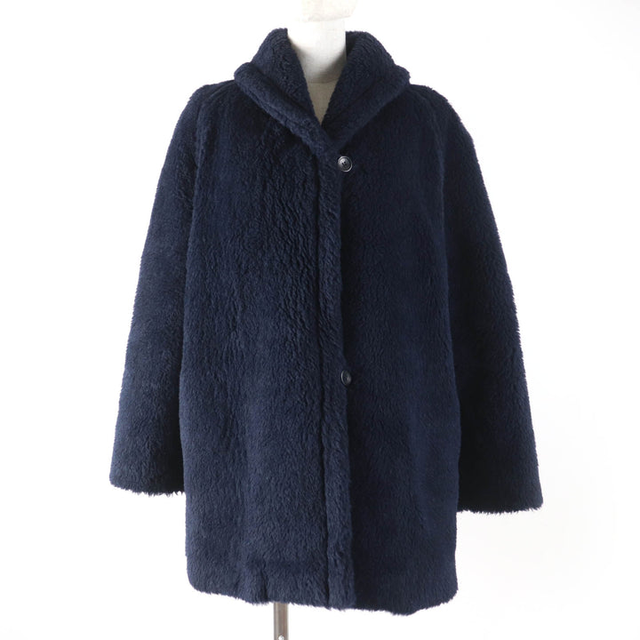 極美品☆Max Mara マックスマーラ 108608036 20AW アルパカ シルク混 白タグ テディベア コート ダークネイビー 40 正規品 レディース