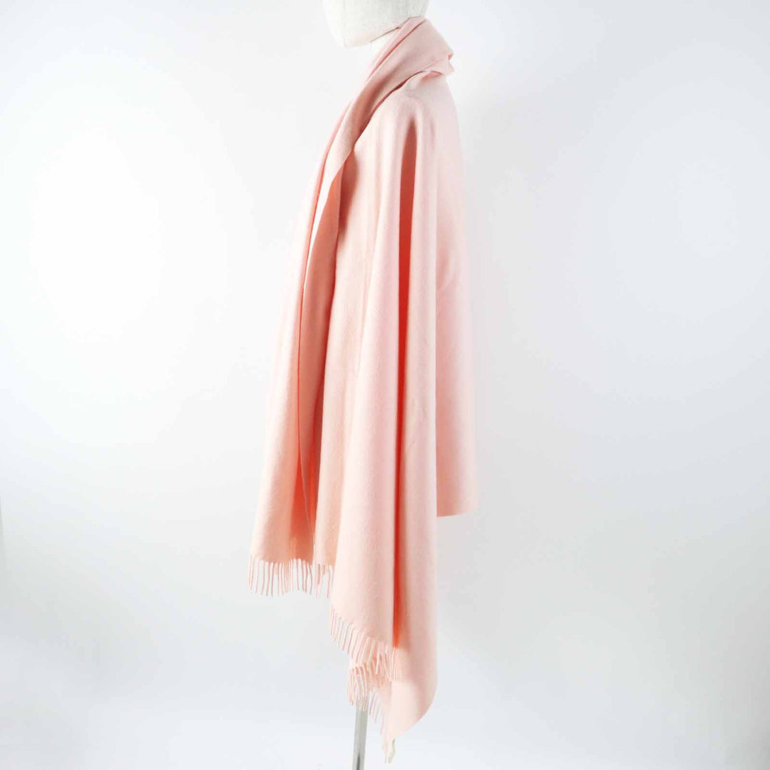 良品◎HERMES エルメス カシミヤ100％ ロゴ刺繍入り 超大判 ショール フリンジ付き ベビーピンク イタリア製 レディース
