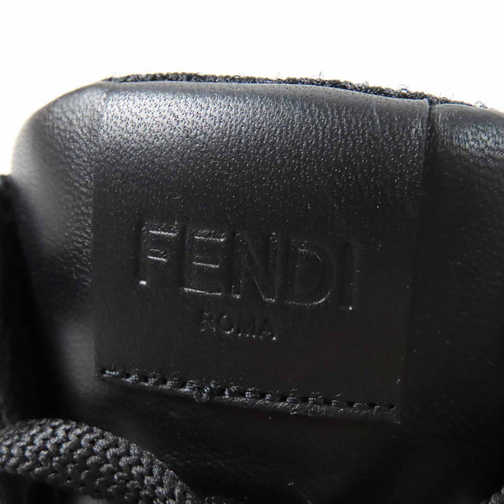 美品◎FENDI フェンディ 8E7045 ズッカ柄 FFロゴエンボス レースアップ レザー ハイカットスニーカー ブラック 35 イタリア製 レディース