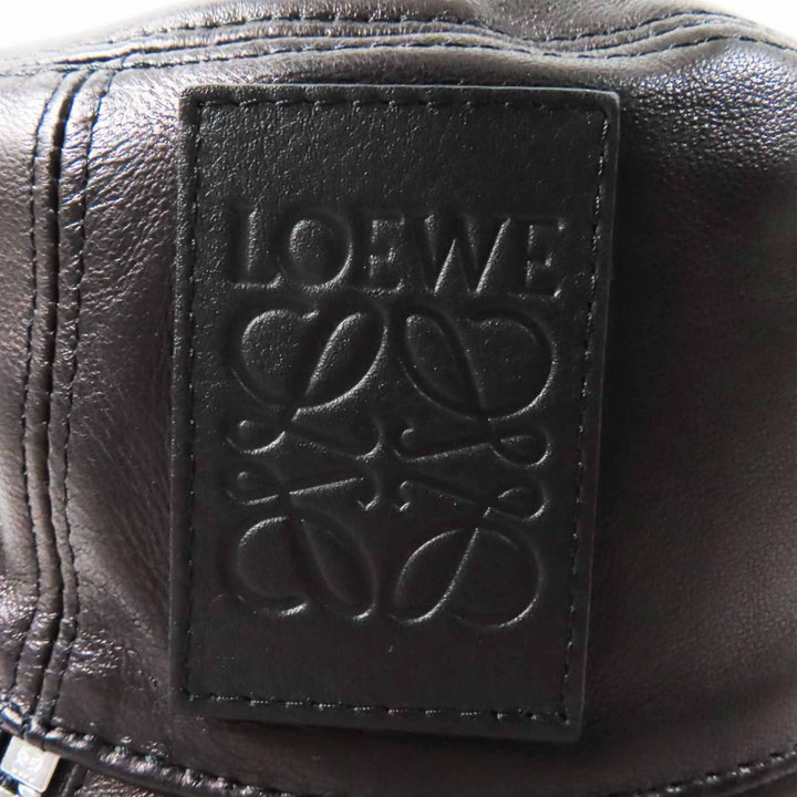 未使用品◎LOEWE ロエベ アナグラムレザーパッチ付き ラムレザー ハット 帽子 ブラック シルバー金具 59 保存袋付き ポルトガル製 正規品