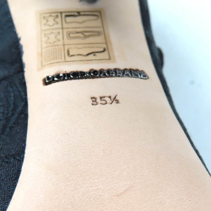 極美品★DOLCE&amp;GABBANA ドルチェ＆ガッバーナ クリスタルバックル フラワー刺繍 パンプス ブラック 35.5 箱・保存袋付き 伊製 レディース