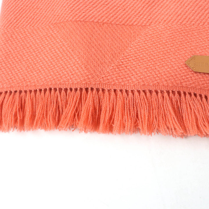 未使用品★HERMES エルメス グランド シェブロン カシミヤ100％ Rose Blush レザーロゴパッチ・フリンジ付 ストール マフラー 箱付き