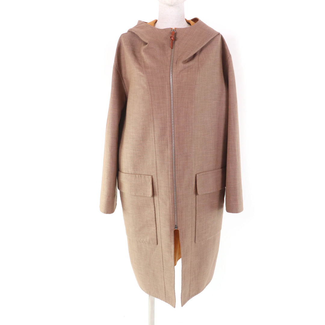 極美品★HERMES エルメス 2023年製 3E0105DC カシミヤ シルク混 ダブルフェイス ZIP UP フーデッドコート ブラウン 38 正規品 レディース