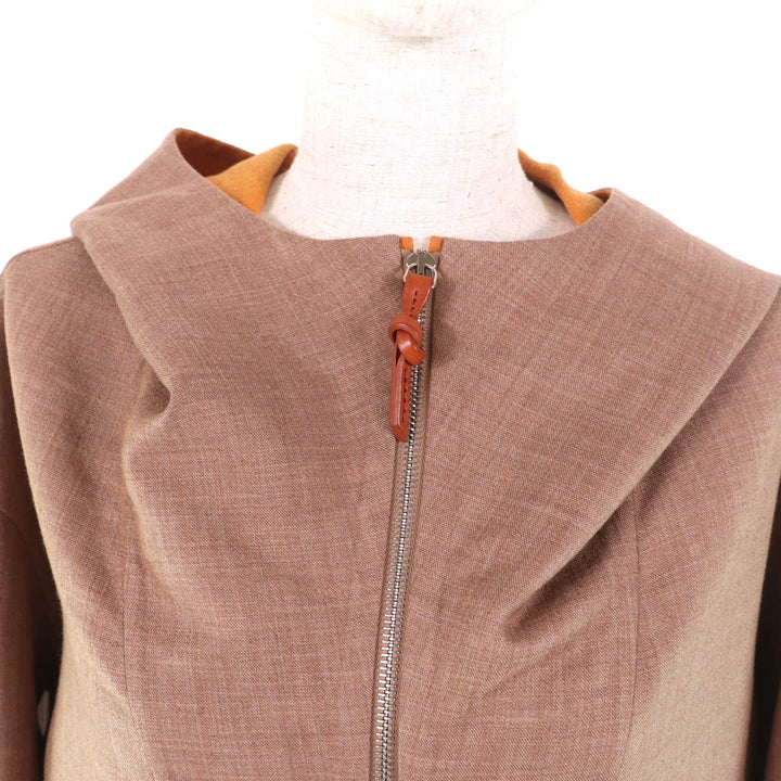 極美品★HERMES エルメス 2023年製 3E0105DC カシミヤ シルク混 ダブルフェイス ZIP UP フーデッドコート ブラウン 38 正規品 レディース