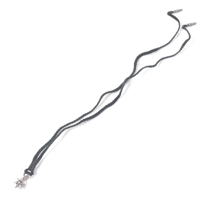 美品□CHROME HEARTS クロムハーツ タイニーレザー ブレード スクロール 6ポイントスター ネックレス SV925 黒 シルバー 重量22.1g