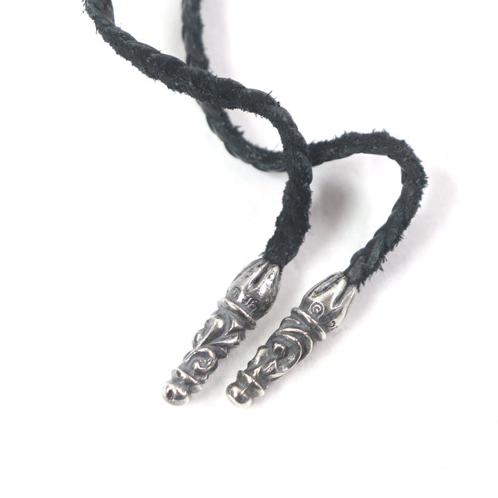 美品□CHROME HEARTS クロムハーツ タイニーレザー ブレード スクロール 6ポイントスター ネックレス SV925 黒 シルバー 重量22.1g