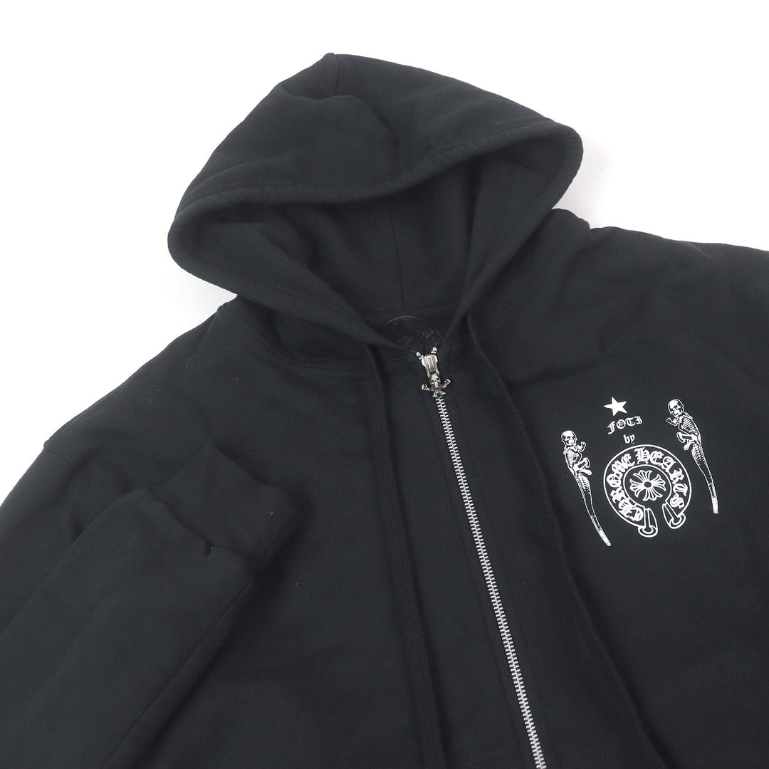 美品□CHROME HEARTS クロムハーツ FOTI ZIP HOODIE コットン100％ スカル フーディー ジップパーカー ブラック M USA製 正規品 メンズ