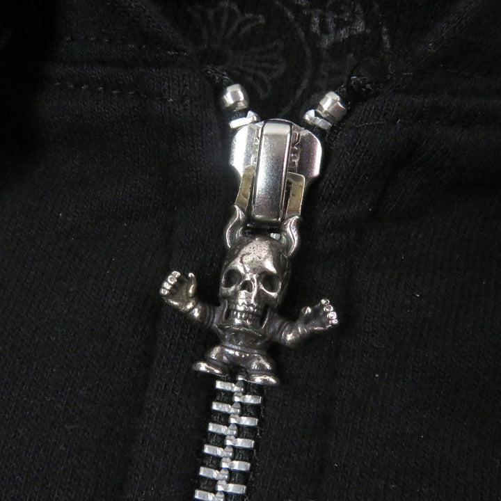 美品□CHROME HEARTS クロムハーツ FOTI ZIP HOODIE コットン100％ スカル フーディー ジップパーカー ブラック M USA製 正規品 メンズ