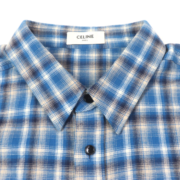 極美品▼セリーヌ 21SS 2C486354M Loose Shirt In Checked Cotton ルーズチェック コットン ロングスリーブ 長袖シャツ 41 正規品 メンズ