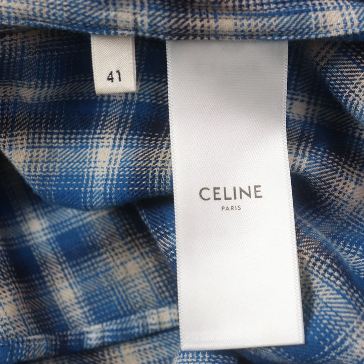 極美品▼セリーヌ 21SS 2C486354M Loose Shirt In Checked Cotton ルーズチェック コットン ロングスリーブ 長袖シャツ 41 正規品 メンズ