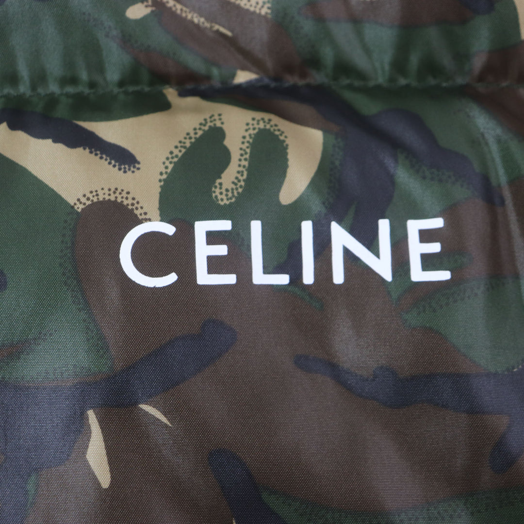 極美品▼CELINE セリーヌ 2W4300610 ロゴプリント カモフラージュ 迷彩柄 中綿入り ジップアップ ジャケット グリーン 54 正規品 メンズ