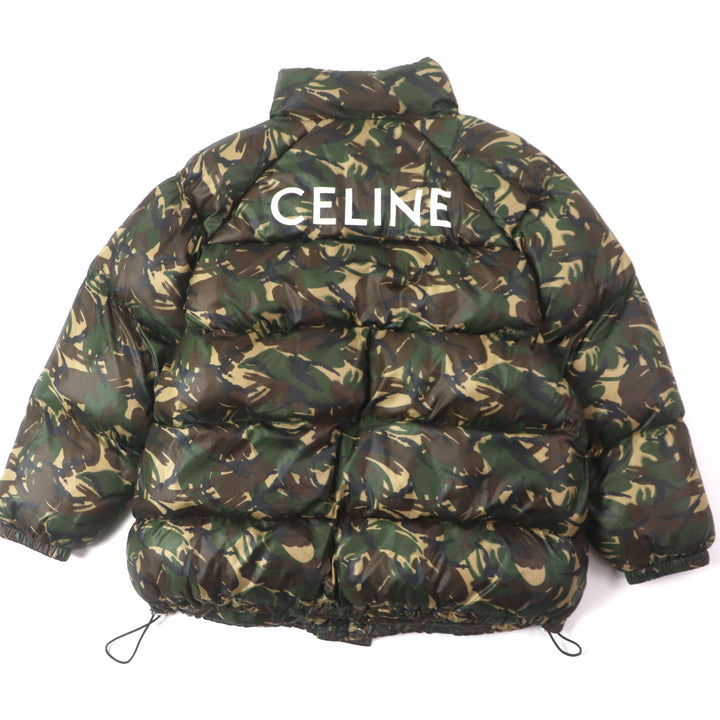 極美品▼CELINE セリーヌ 2W4300610 ロゴプリント カモフラージュ 迷彩柄 中綿入り ジップアップ ジャケット グリーン 54 正規品 メンズ