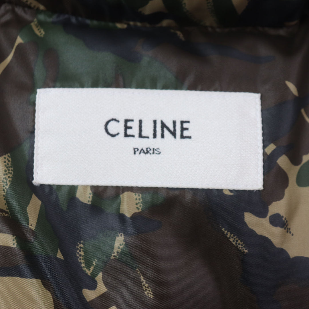 極美品▼CELINE セリーヌ 2W4300610 ロゴプリント カモフラージュ 迷彩柄 中綿入り ジップアップ ジャケット グリーン 54 正規品 メンズ