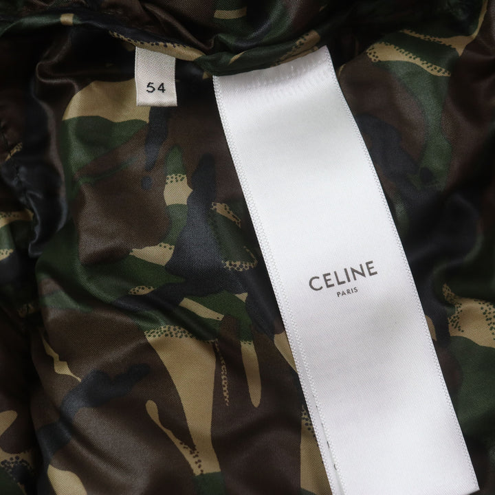 極美品▼CELINE セリーヌ 2W4300610 ロゴプリント カモフラージュ 迷彩柄 中綿入り ジップアップ ジャケット グリーン 54 正規品 メンズ