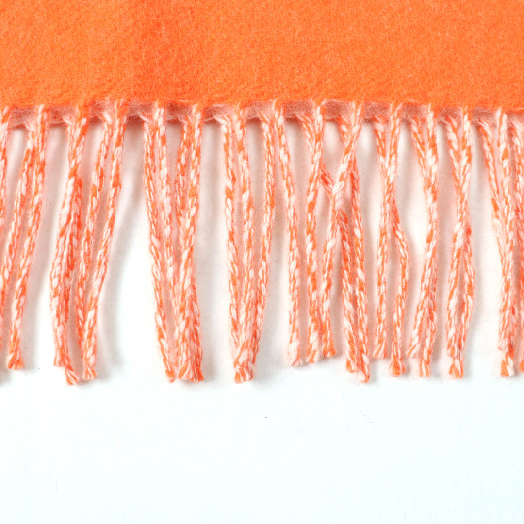 極美品★LOEWE ロエベ ウール カシミヤ混 アナグラム刺繍入り フリンジ付 マフラー ストール オレンジ 英国製 正規品 レディース
