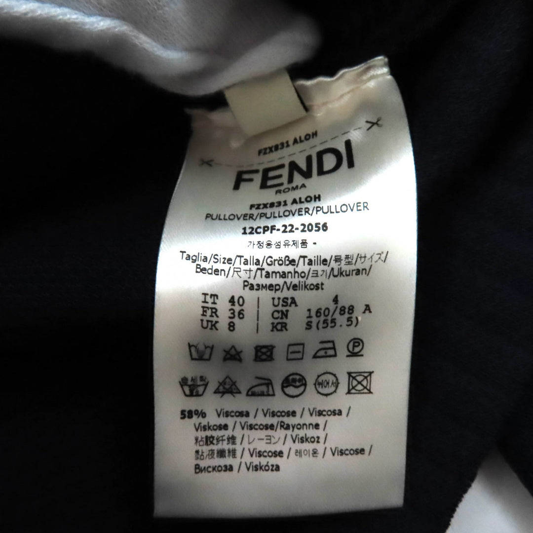 未使用品★FENDI フェンディ 2022年製 FZX831 FFロゴ クルーネック クロップド丈 長袖 ニット ネイビー 40 イタリア製 正規品 レディース