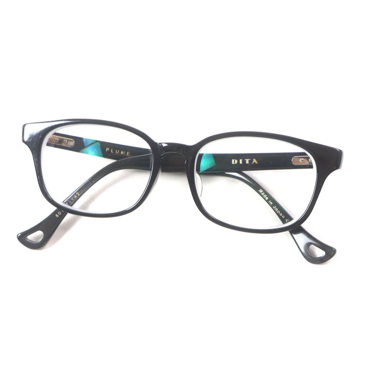 良品▼DITA ディータ DRX-3026 PLUME ウェリントン メガネ 眼鏡 アイウェア ブラック 50□17-142 度入り 箱・ケース付き 日本製 メンズ