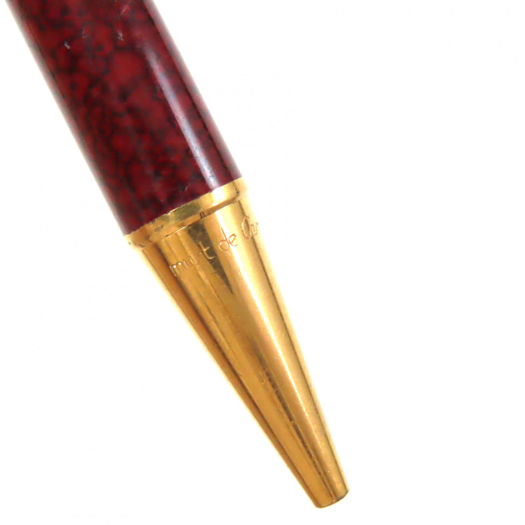 良品▼Cartier カルティエ トリニティ マーブル柄 ロゴ刻印入り ツイスト式 ボールペン ボルドー ゴールド フランス製 メンズ 筆記確認済