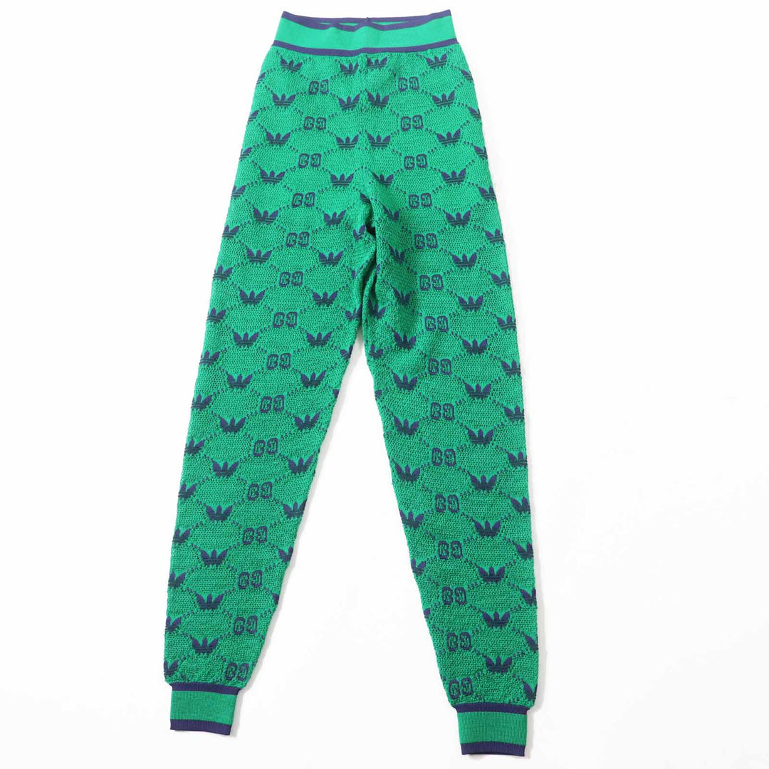 極美品◎GUCCI×adidas グッチ×アディダス 693830 GG トレフォイル ウールジャガードジョガーパンツ グリーン ブルー XS 伊製 正規品