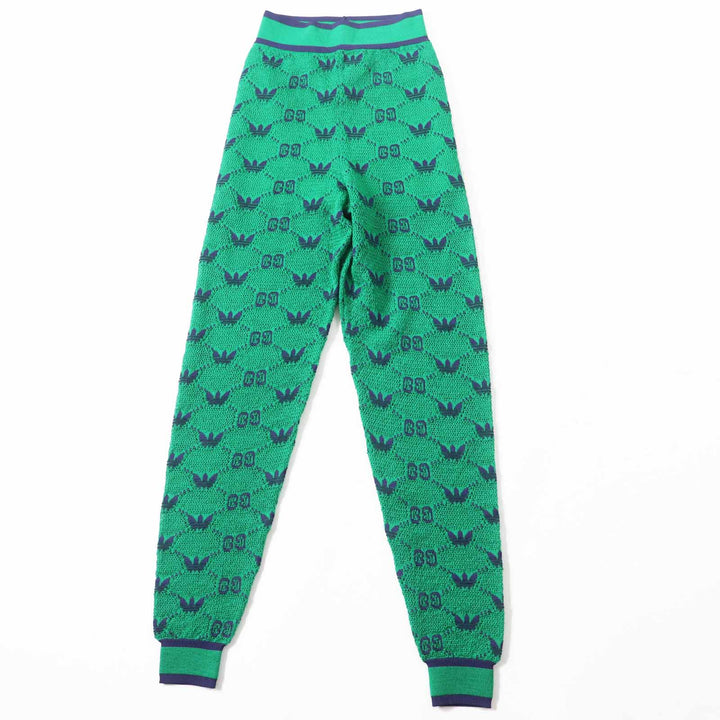 極美品◎GUCCI×adidas グッチ×アディダス 693830 GG トレフォイル ウールジャガードジョガーパンツ グリーン ブルー XS 伊製 正規品