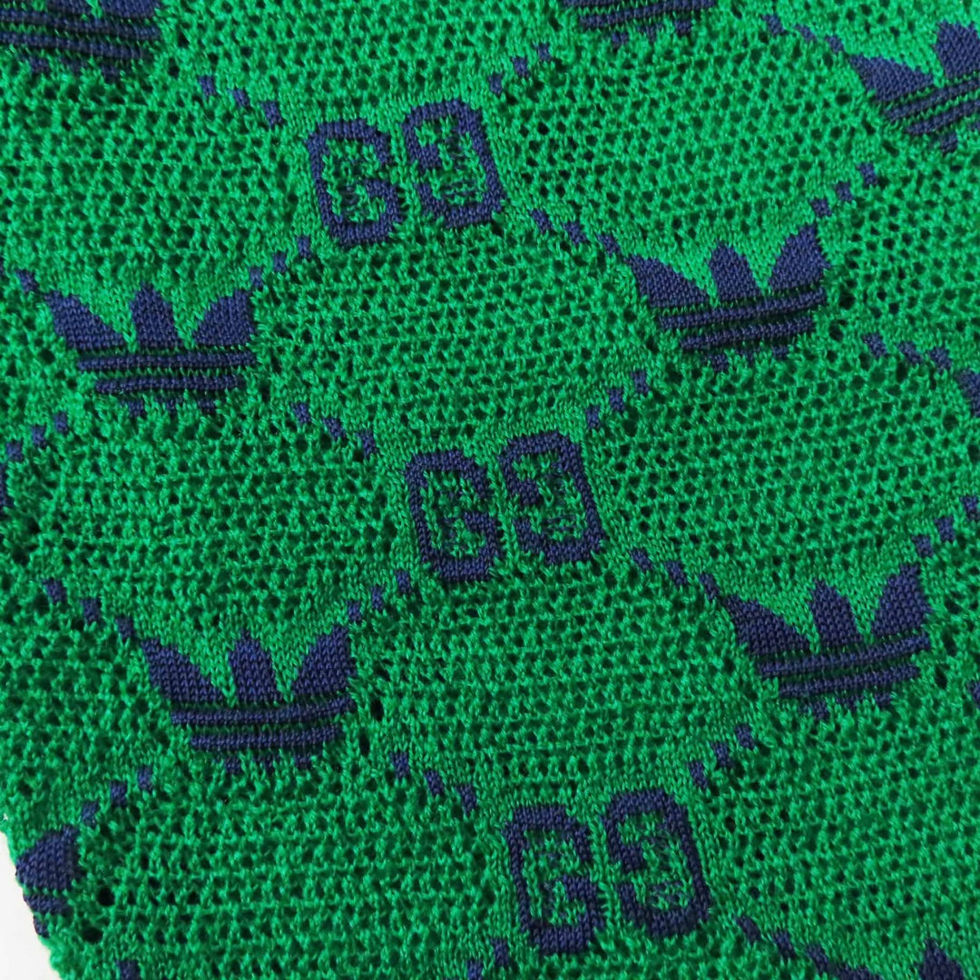 極美品◎GUCCI×adidas グッチ×アディダス 693830 GG トレフォイル ウールジャガードジョガーパンツ グリーン ブルー XS 伊製 正規品