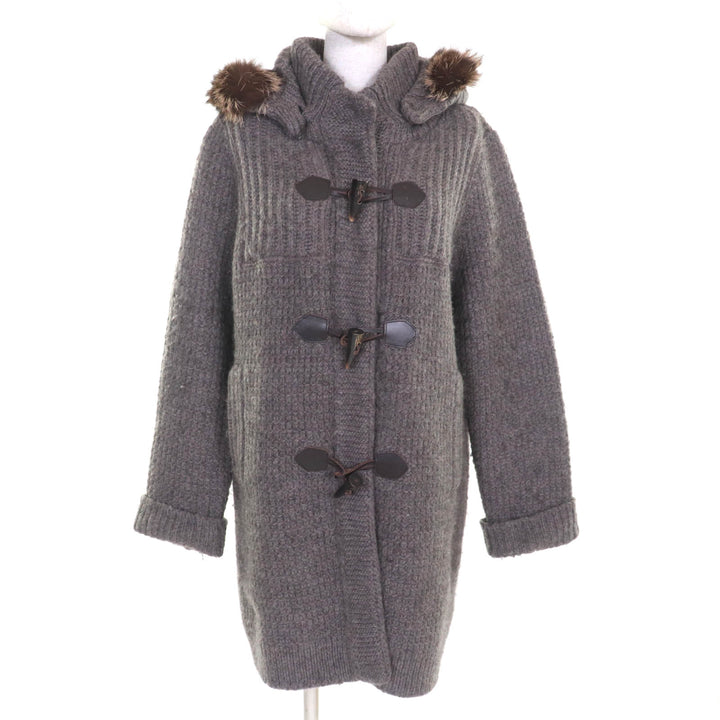 極美品★FOXEY フォクシー 34332 ウール100％ FOXファー・フード・トグルボタン付 ニット ダッフルコート ブラウン Mサイズ相当 正規品