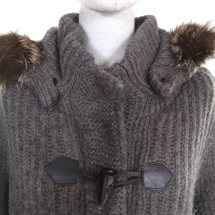 極美品★FOXEY フォクシー 34332 ウール100％ FOXファー・フード・トグルボタン付 ニット ダッフルコート ブラウン Mサイズ相当 正規品